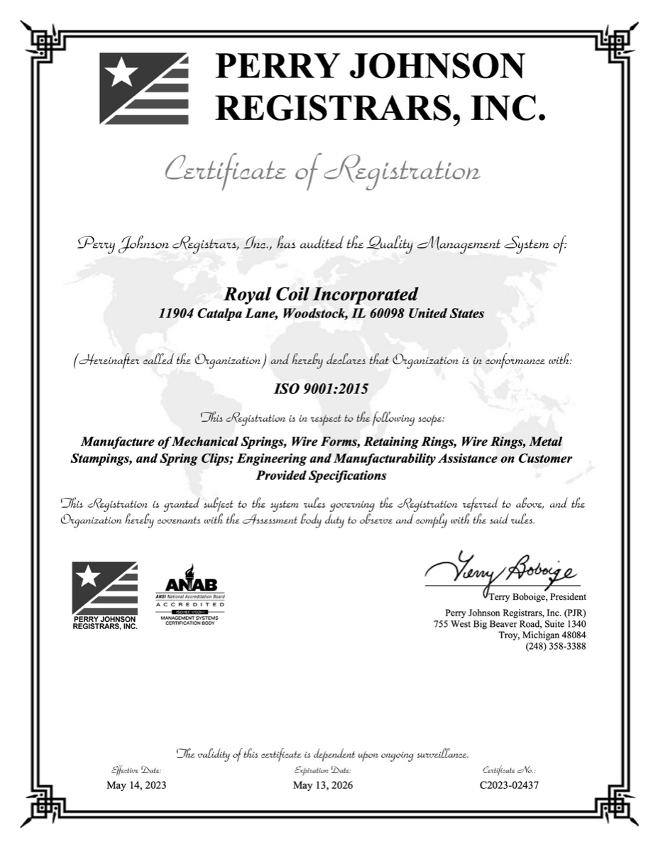 Perry Johnson Registrars ISO Certificate